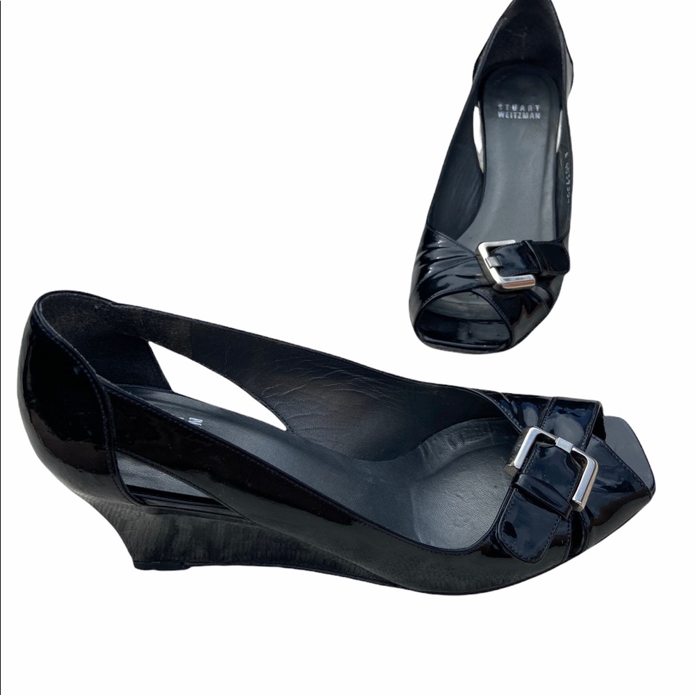 Stuart Weitzman Black Patent Leather Wedge